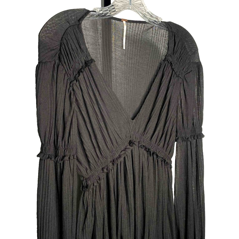 Free People Black Babydoll blouse gauzy women's size XS Vamp Goth coquette flowy